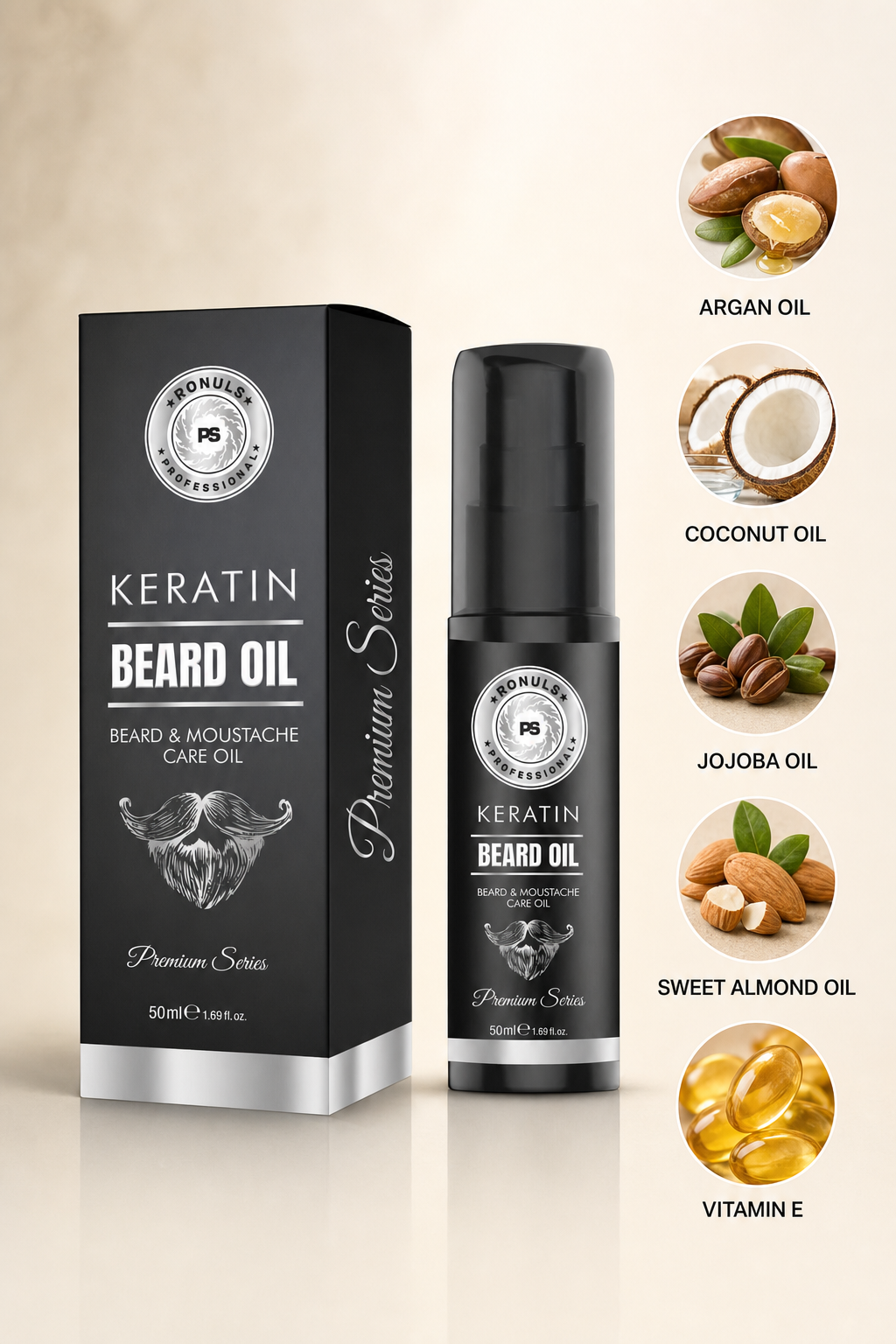 Bartöl Keratin RONULS 50ml – Detailansicht