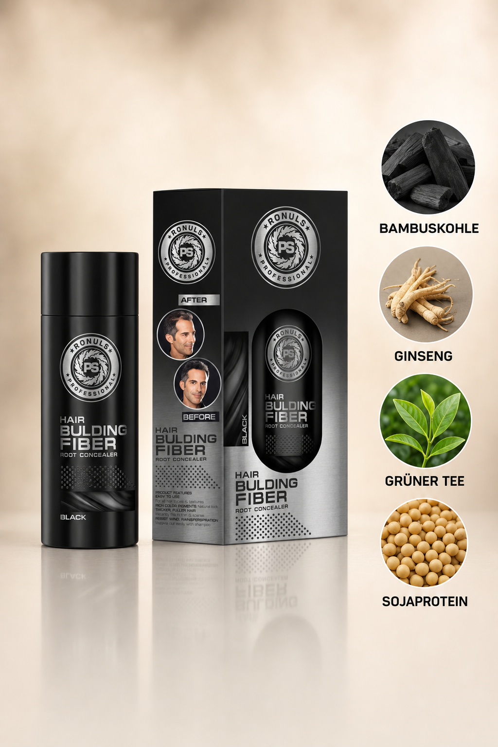 Streuhaar Fiber Haarauffüller Black RONULS 50g – Detailansicht